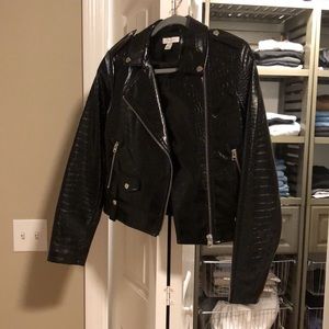 TOPSHOP FAUX Leather Alligator Skin Moto Jacket